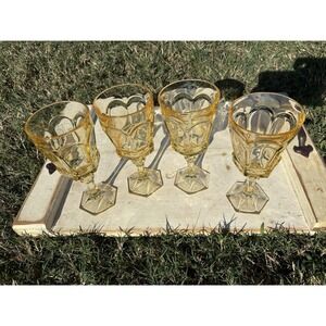 Vintage Crystal FOSTORIA VIRGINIA Topaz Pedestal Goblets 7 1/4" SET of 4 MINT